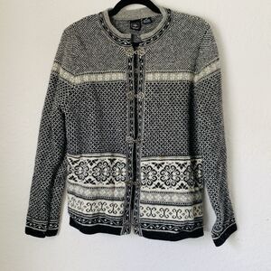 Vintage Skyr Cardigan Sweater Women XL Wool Fair Isle Nordic Winter Ski Grandma
